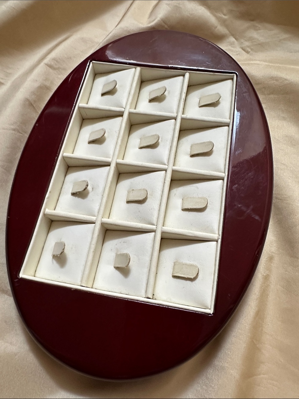 Oval Burgundy and Cream Jewelry Display Tray - Picture 1 of 4
